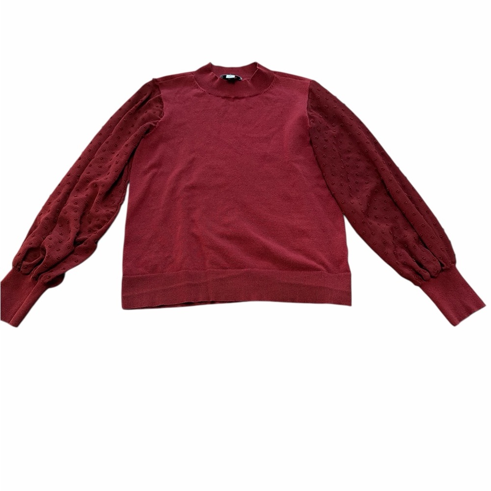 Cece Red  Crew Neck Sweater with Balloon Sleeves Size A